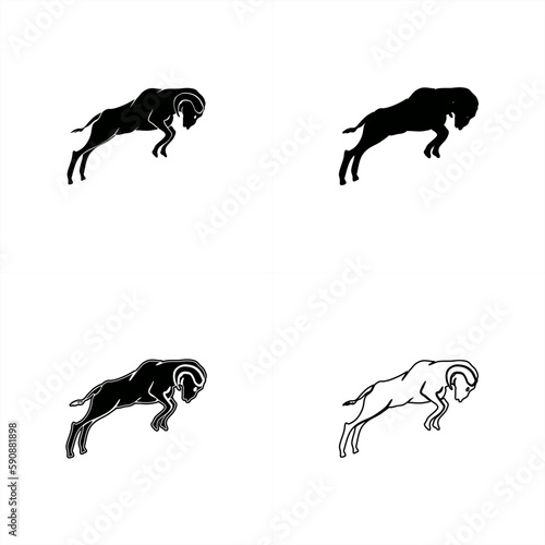 set of monochrome illustrations of a butting sheep for a seamless pattern