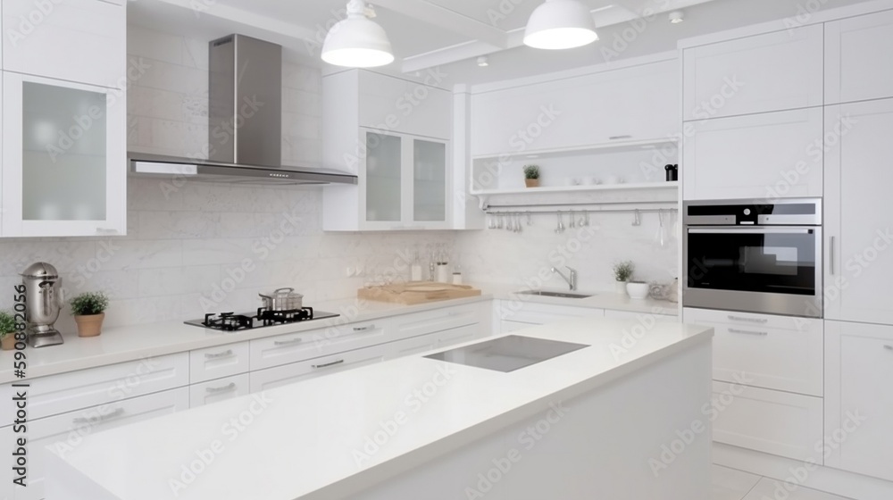 白を基調としたキッチン01　Generative AI