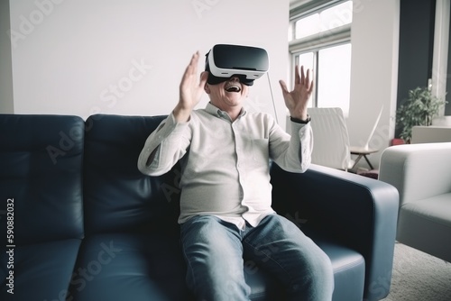 Old man in vr headset. Generate Ai