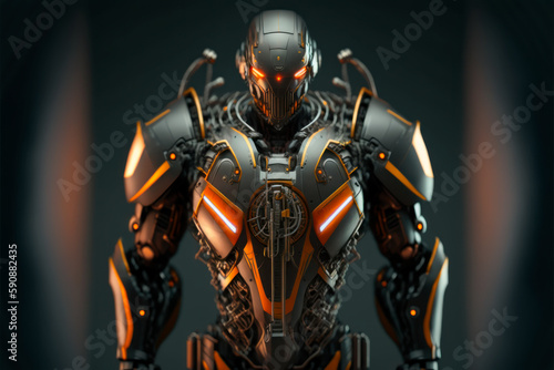 Futuristic cyborg in space military suit. Generative AI