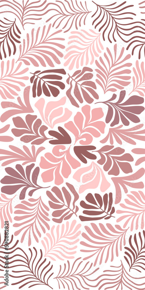 Multicolor abstract background with tropical palm leaves in Matisse style. Vector seamless pattern with Scandinavian cut out elements. Multicolor abstract background with tropical palm leaves in Matisse style. Vector seamless pattern with Scandinavian cut out elements.