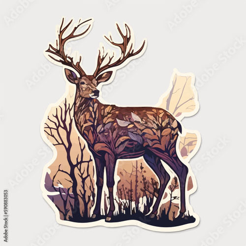 Serene illustration of a deer standing by a lake
