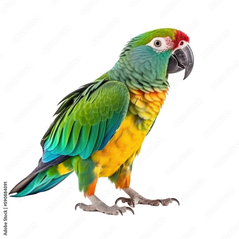 blue and yellow macaw isolated on a transparent background, generative ai