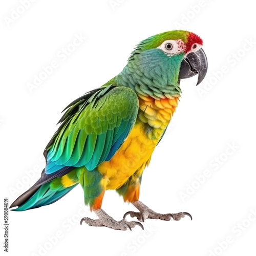 blue and yellow macaw isolated on a transparent background, generative ai