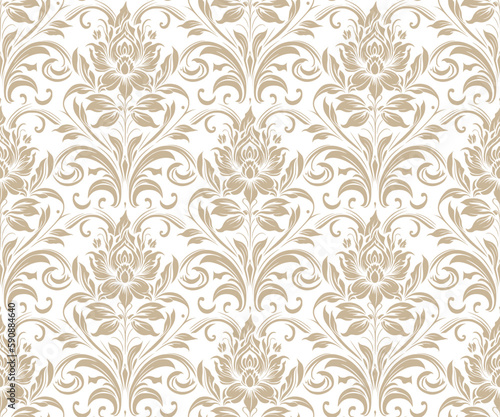 Vector damask seamless pattern background. Classical luxury old fashioned damask ornament  royal victorian seamless texture for wallpapers  textile  wrapping. Exquisite floral baroque template.  