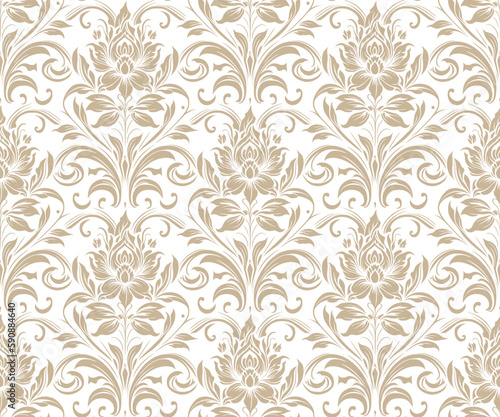 Vector damask seamless pattern background. Classical luxury old fashioned damask ornament, royal victorian seamless texture for wallpapers, textile, wrapping. Exquisite floral baroque template.	
