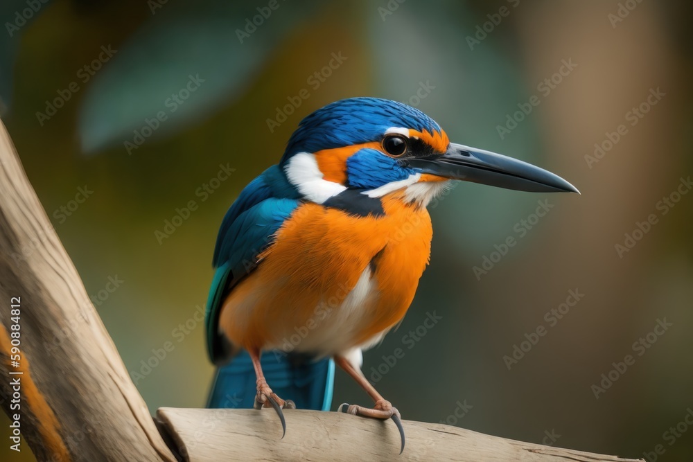 Blue eared kingfisher in the treetops in a tropical rainforest, Amazon of Brazil. Wildlife concept of ecological environment. Generative AI
