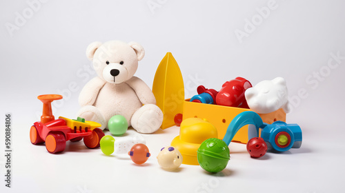 Colorful various baby toy for baby activities and fun like doll, car, animal, and ball.