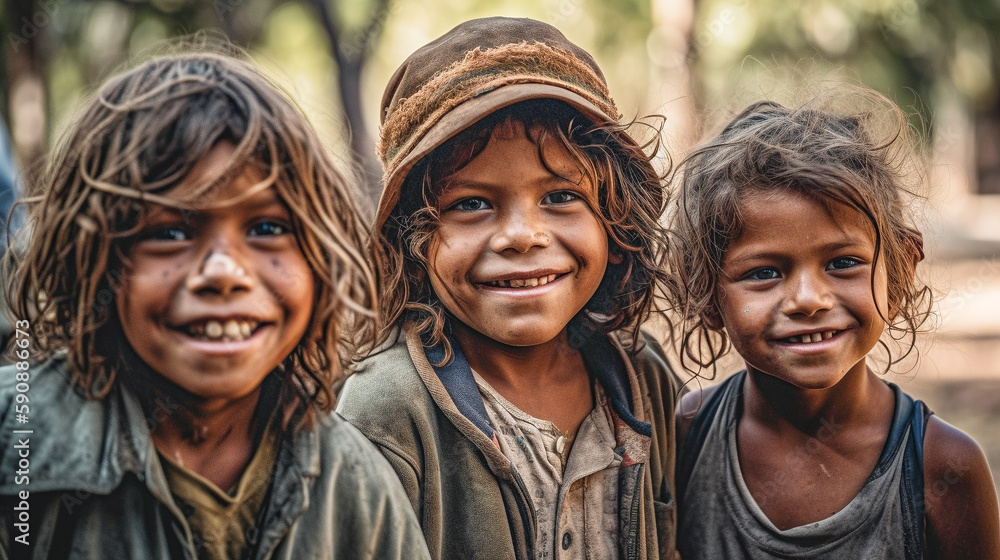 Portrait of a group of happy Indigenous Australian children in the outdoors Portrait of a group of happy Indigenous Australian children in the outdoors