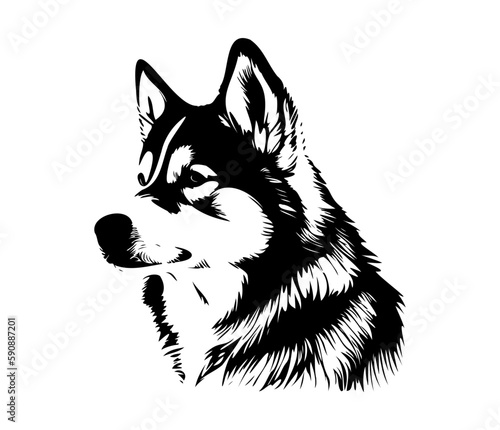 Alaskan Malamute, Silhouettes Dog Face SVG, black and white Alaskan Malamute vector