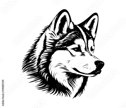 Alaskan Malamute, Silhouettes Dog Face SVG, black and white Alaskan Malamute vector