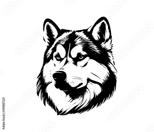Alaskan Malamute, Silhouettes Dog Face SVG, black and white Alaskan Malamute vector