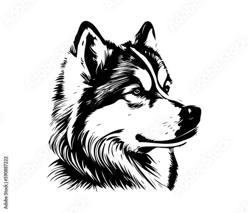 Alaskan Malamute, Silhouettes Dog Face SVG, black and white Alaskan Malamute vector