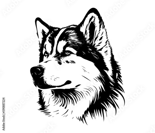 Alaskan Malamute, Silhouettes Dog Face SVG, black and white Alaskan Malamute vector