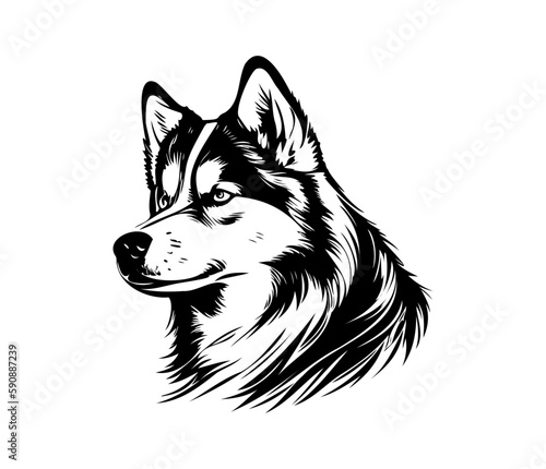Alaskan Malamute, Silhouettes Dog Face SVG, black and white Alaskan Malamute vector