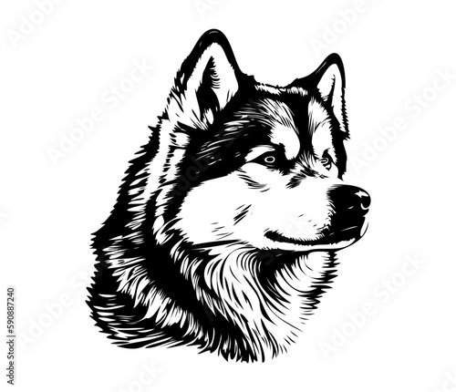 Alaskan Malamute, Silhouettes Dog Face SVG, black and white Alaskan Malamute vector