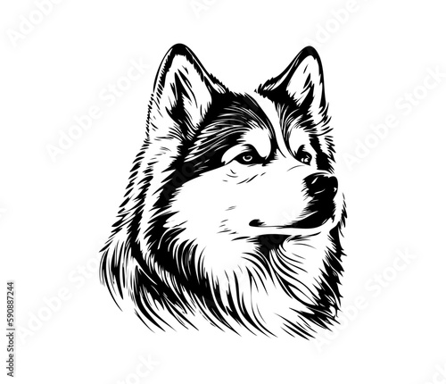 Alaskan Malamute, Silhouettes Dog Face SVG, black and white Alaskan Malamute vector