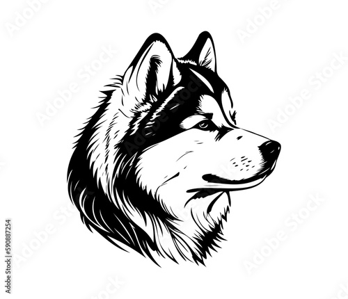 Alaskan Malamute, Silhouettes Dog Face SVG, black and white Alaskan Malamute vector