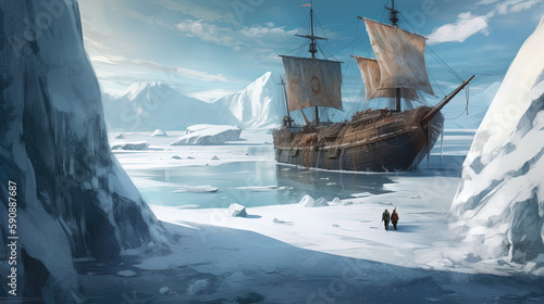 Arctic exploration illustration created with Generative AI technology.