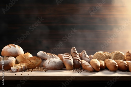 Breads table food. Generate Ai