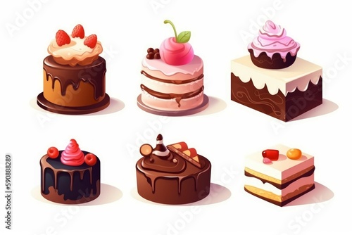 Cake icons collection. Generate Ai