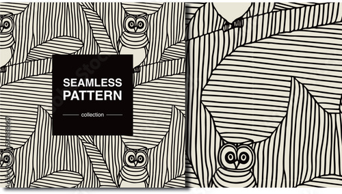 modern line owl seamless pattern decoration retro vector background photo