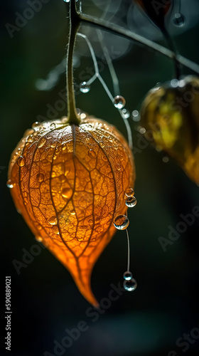 A string of glittering and translucent Physalis peruviana. Generative AI © nadunprabodana