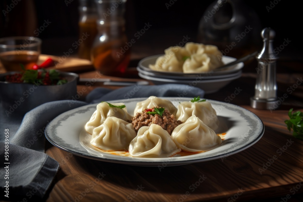 Georgian cuisine khinkali. Generate Ai Georgian cuisine khinkali. Generate Ai