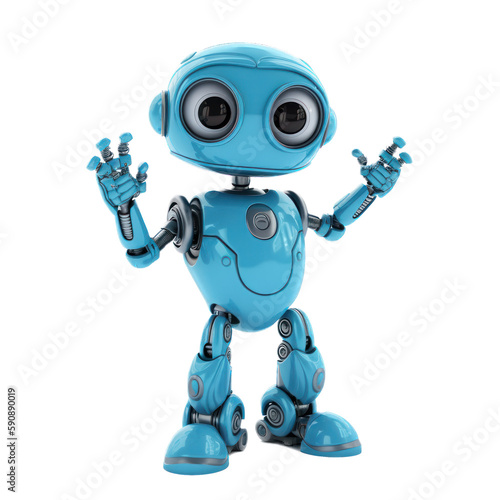 A blue robot with a smile cartoon character