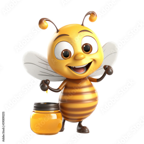 A bee cartoon character and honey jar 