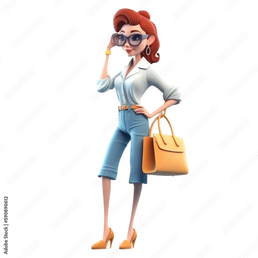 A stylish girl fashionista cartoon character isolated A stylish girl fashionista cartoon character isolated