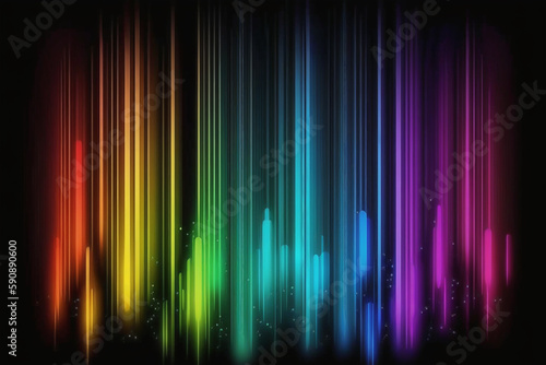 Abstract background with neon rainbow equalizer wave.