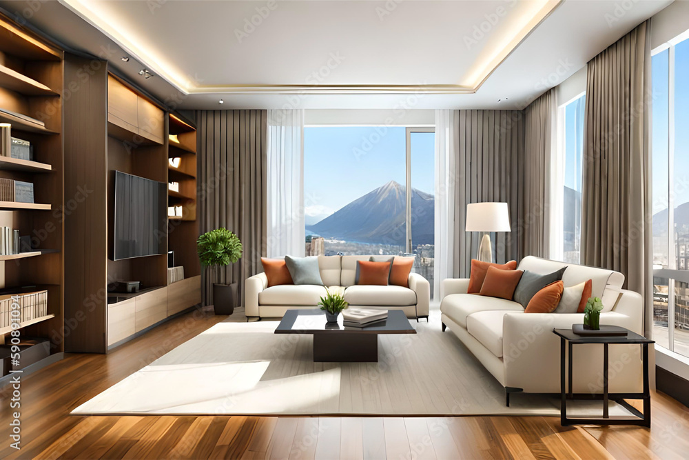 Interior design of a modern, minimalist, simple, clean, and futuristic living room that incorporates contemporary technology, innovative lighting, and advanced sleek furniture | Generative AI Interior design of a modern, minimalist, simple, clean, and futuristic living room that incorporates contemporary technology, innovative lighting, and advanced sleek furniture | Generative AI