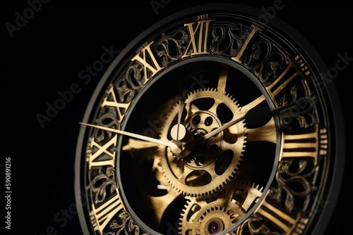 Gold old clock. Generate Ai © nsit0108