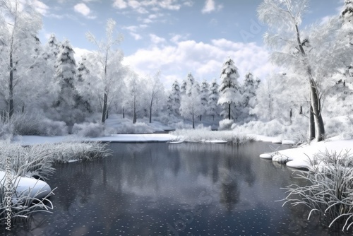 A serene winter landscape with snowflakes falling soft Generative AI 3