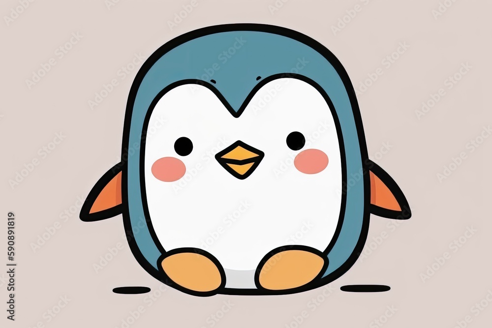 cute cartoon penguin sitting on the ground with a smile. Generative AI cute cartoon penguin sitting on the ground with a smile. Generative AI