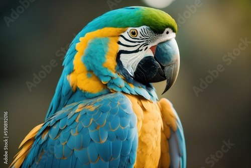 Wallpaper Mural Blue macaw parrot in the treetops in a tropical rainforest, Amazon of Brazil. Wildlife concept of ecological environment. Generative AI Torontodigital.ca