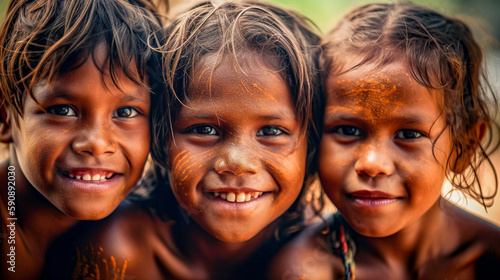 Portrait of a group of Indigenous Australian children photo