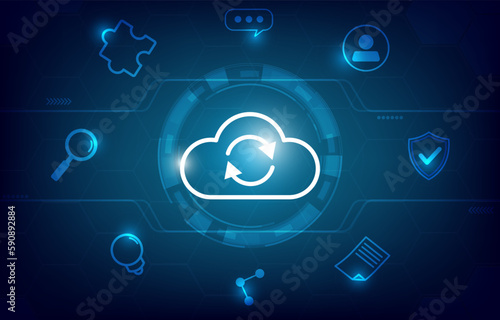 Cloud security technology background. Icon Business Network Information, Protect, Communicate, Privacy, Strategy, Tactical. Hi-tech vector illustration.
