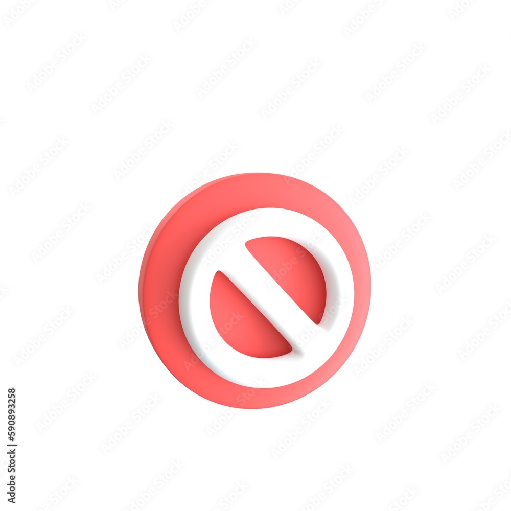 3d render. Symbol stop sign or red warning icon. for unapproved, incorrect and not pass.icon