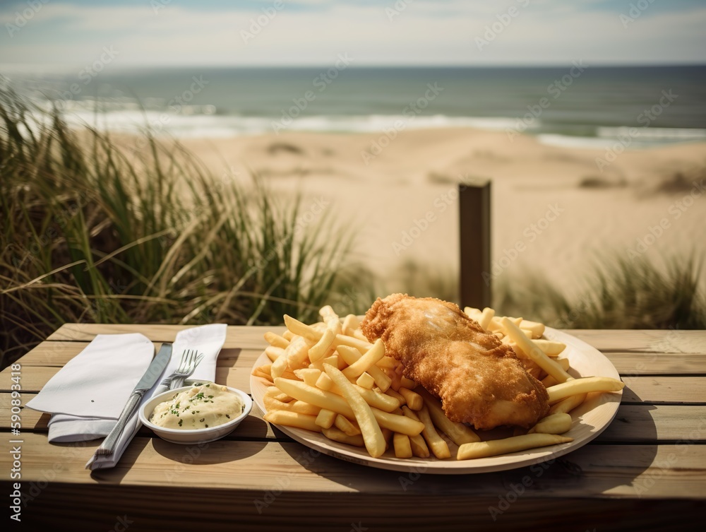 Fish and chips the British fast food and street food of cod, haddock, halibut with french fries