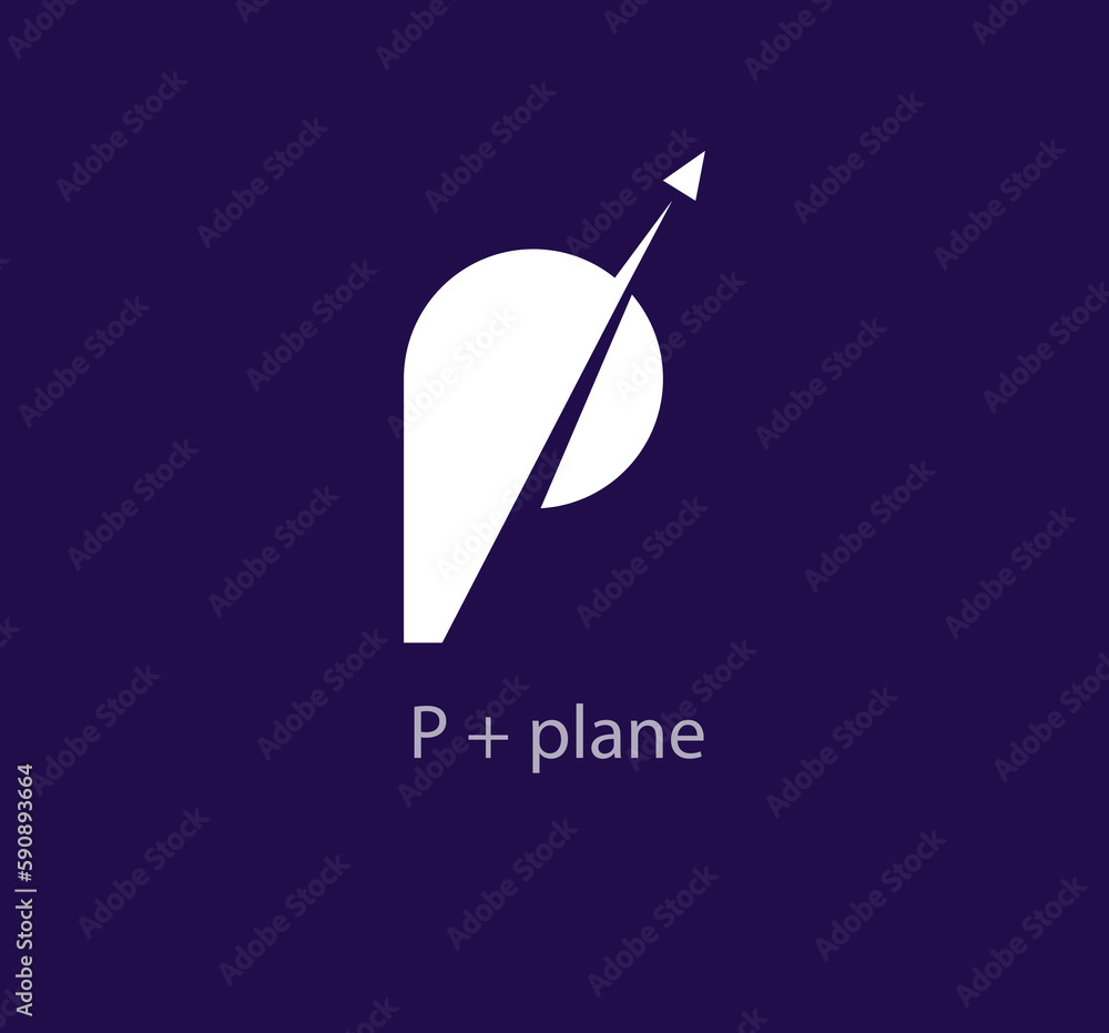 Airplane logo passing through the letter P. Corporate airlines letter P logo template. vector - obrazy, fototapety, plakaty 