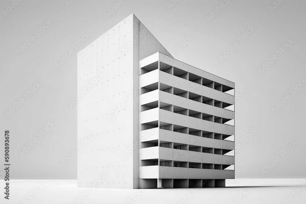 high-rise building with a series of balconies on the upper floors. Generative AI high-rise building with a series of balconies on the upper floors. Generative AI