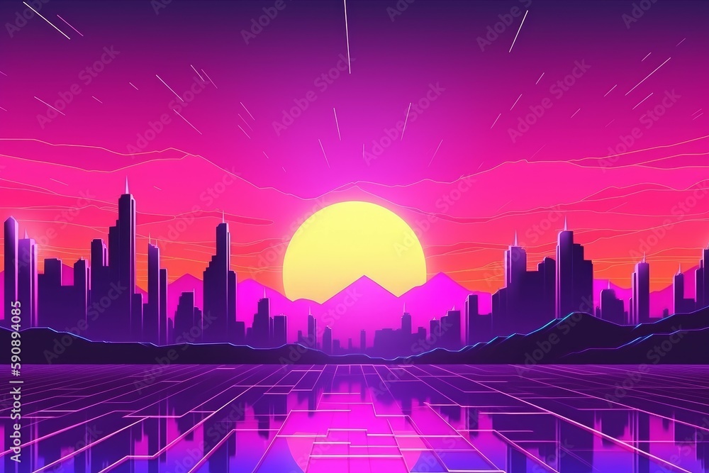 Retro city sunset. Generate Ai Retro city sunset. Generate Ai