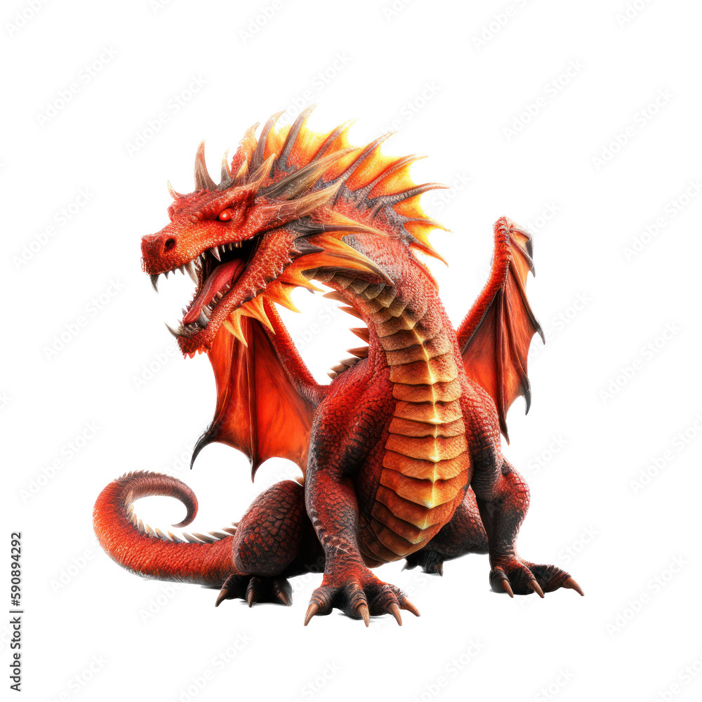 Red dragon cartoon character on white background Red dragon cartoon character on white background