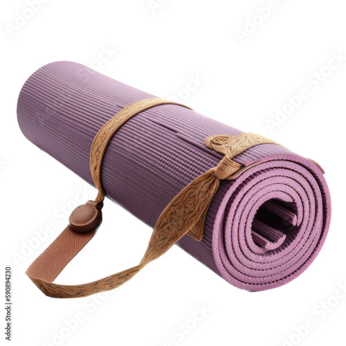 A yoga mat rolled up, isolated on white background