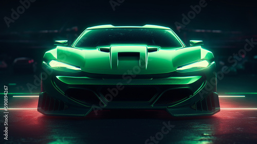 A super green sports car background wallpaper illustration. generative ai