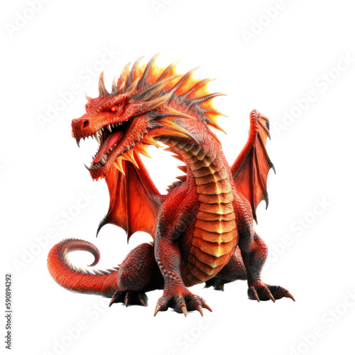 Red dragon cartoon character on white background
