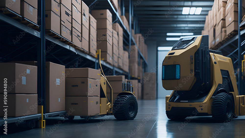 Future Technology Concept: Automated Retail Warehouse AGV Robots with ...
