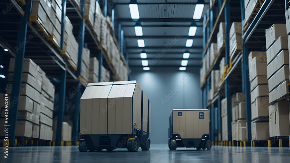Future Technology Concept: Automated Retail Warehouse AGV Robots with ...